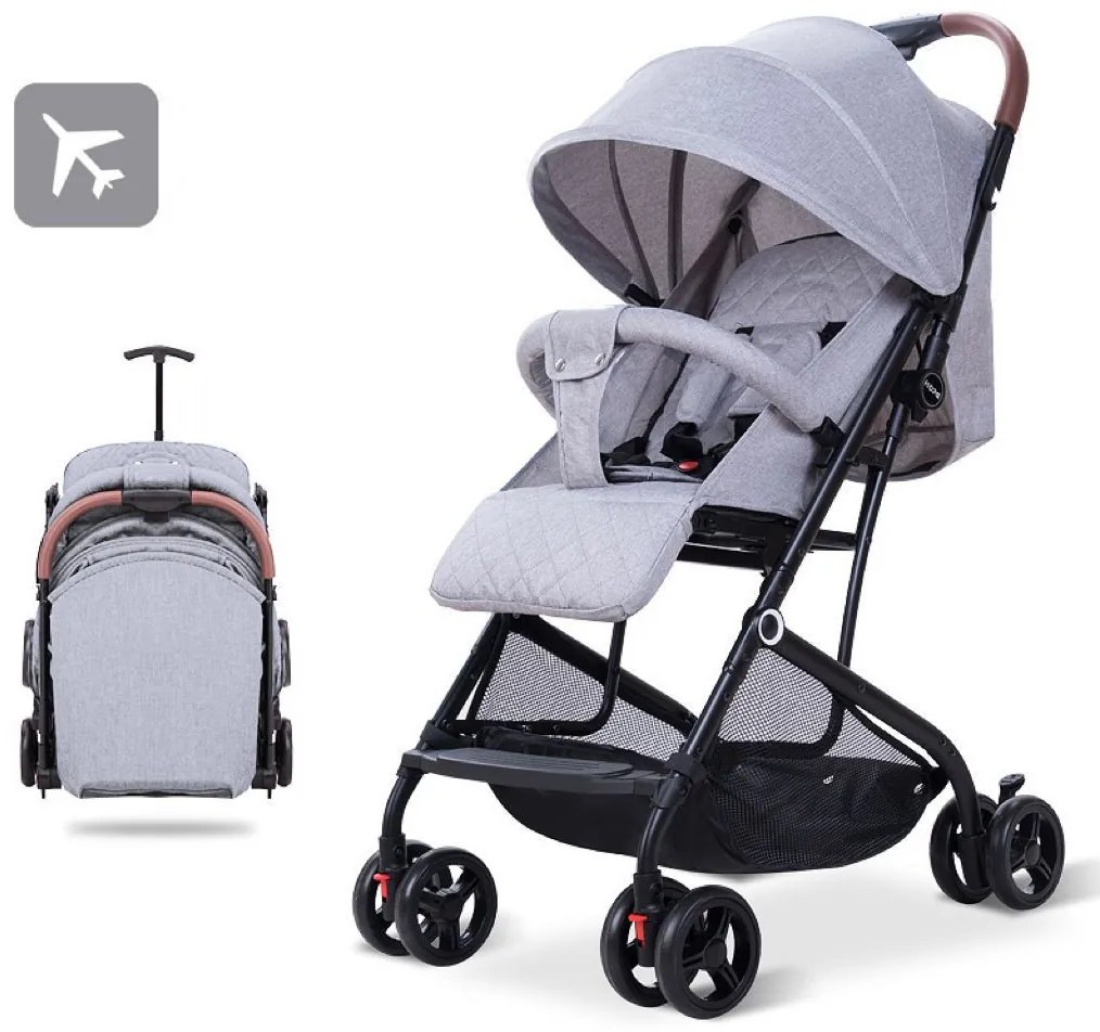 Carucior sport ușor și compact, pliere facilă, ideal pentru călătorii, centură de siguranță în 5 puncte, Gri - CPC-33-gri