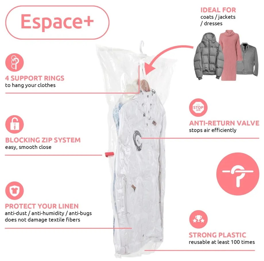 Husă cu vacuum pentru îmbrăcăminte Compactor Espace, lungime 105 cm