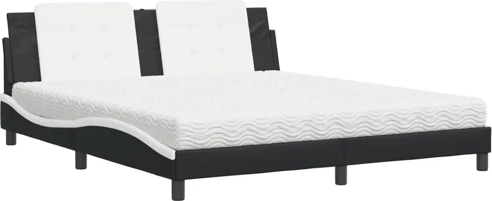 vidaXL Pat cu saltea, Zadar, alb și negru, 180x200 cm, piele ecologică