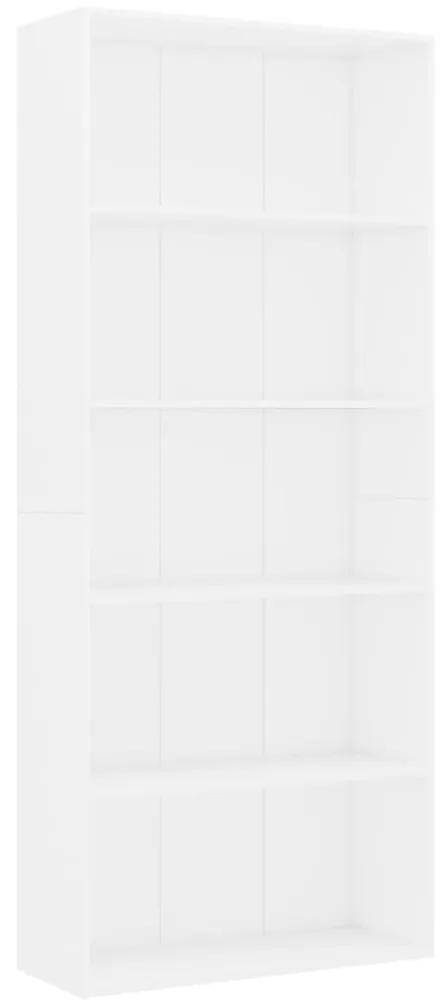 801026 vidaXL Bibliotecă cu 5 rafturi, alb, 80 x 30 x 189 cm, PAL