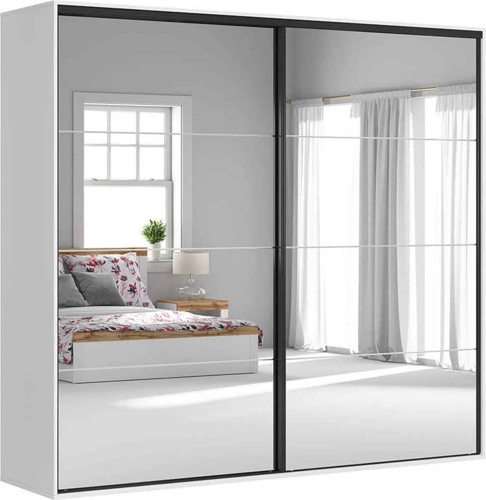 Dressing FLEX, alb, PAL, cu 2 usi si oglinda, 260x66x240 cm