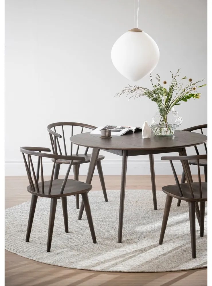 Masă de dining maro închis rotundă cu aspect de lemn de stejar ø 115 cm Yumi – Rowico