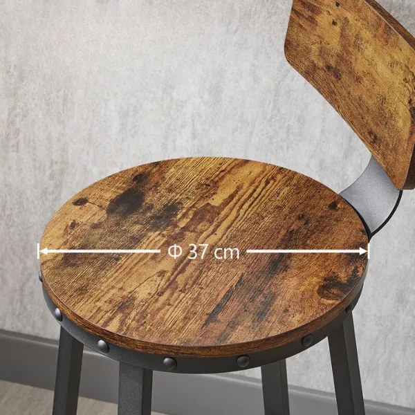 Scaune de bar LUND cu spătare, 2 buc., 99x54cm, maro/negru Vasagle