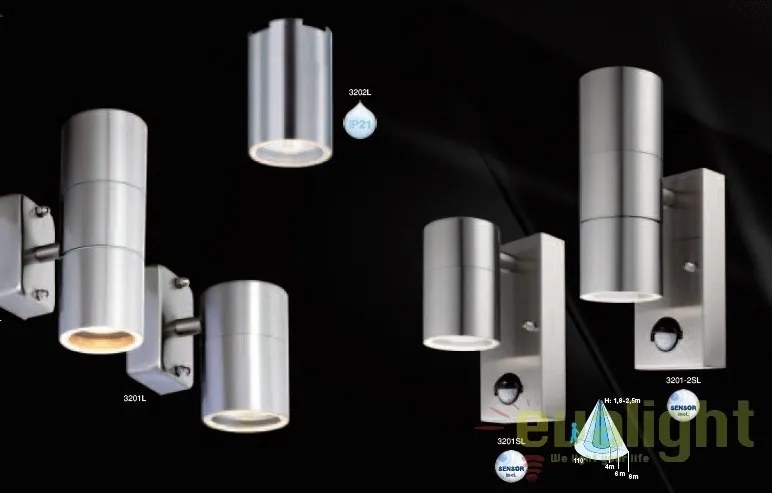 Aplica de perete exterior LED din otel inoxidabil cu protectie IP44 cu senzor de miscare STYLE 3201-2SL GL