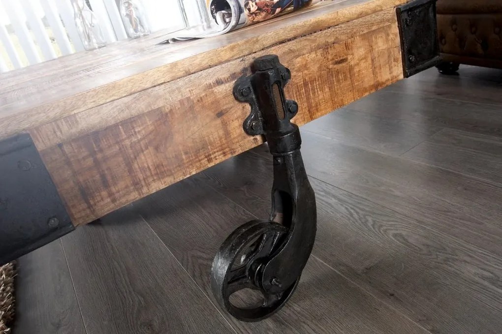 Masuta industrial style din lemn cu roti din metal Railway A-36788 VC