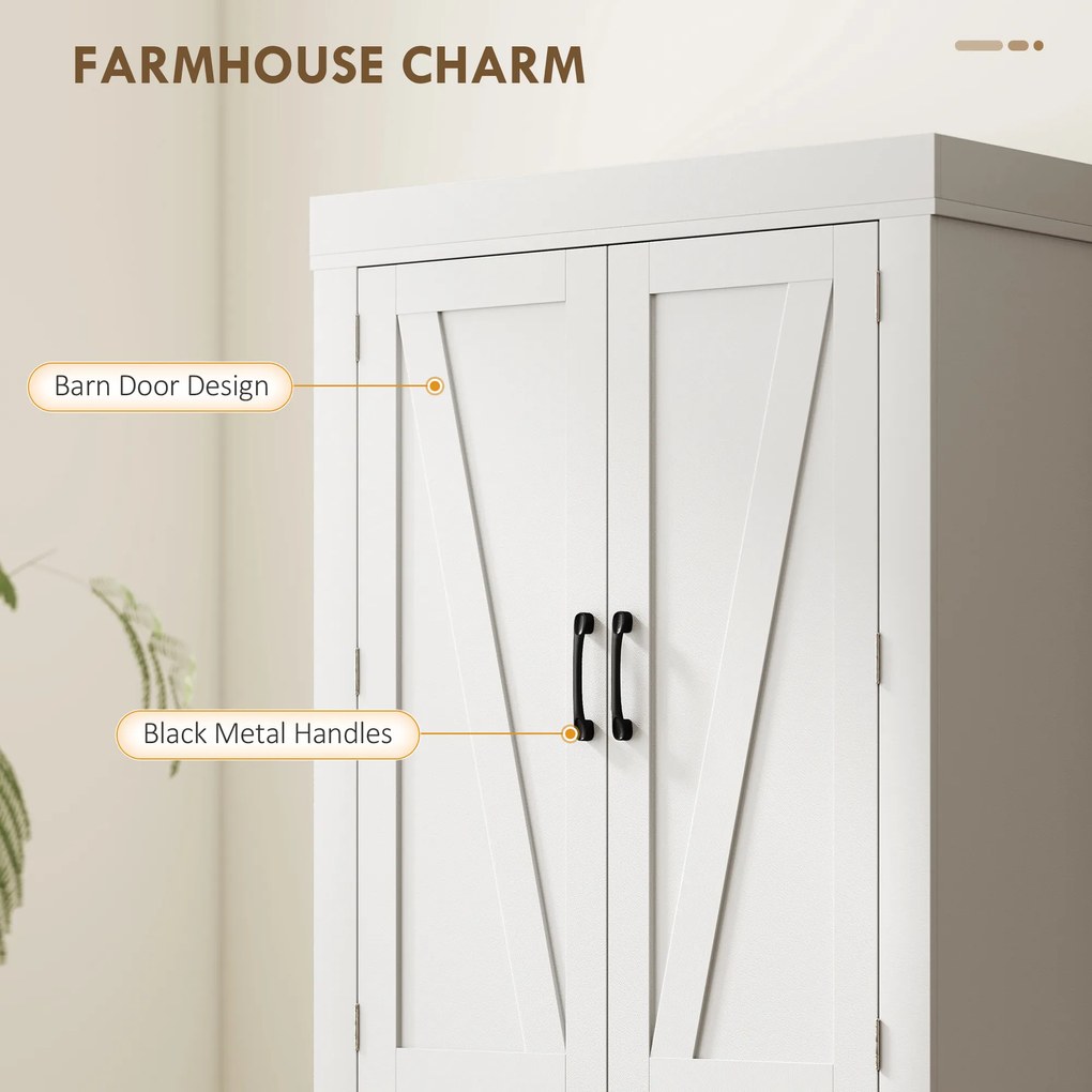 HOMCOM Dulap de bucătărie în stil country cu 2 dulapuri, 6 rafturi și un sertar, din lemn, 76x39,5x183,5 cm, alb | Aosom Romania