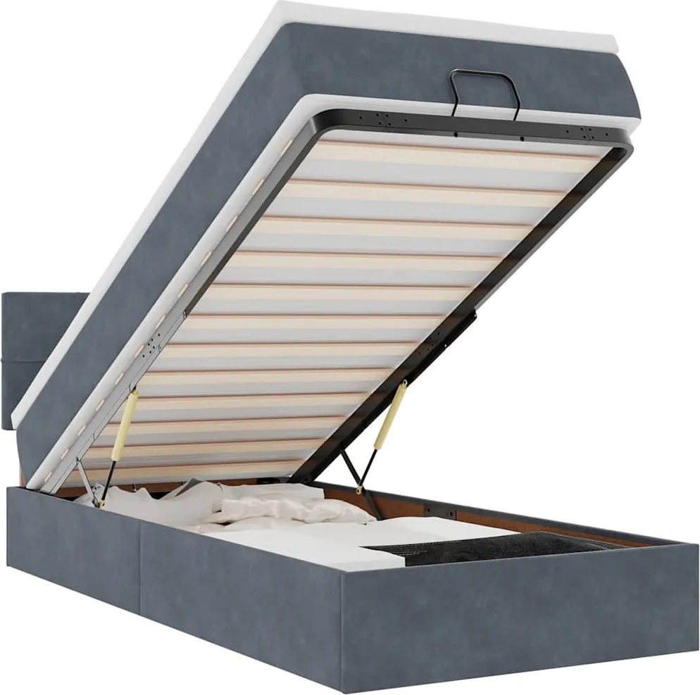 vidaXL Cadru de pat otoman cu saltea catifea gri închis 90x200cm