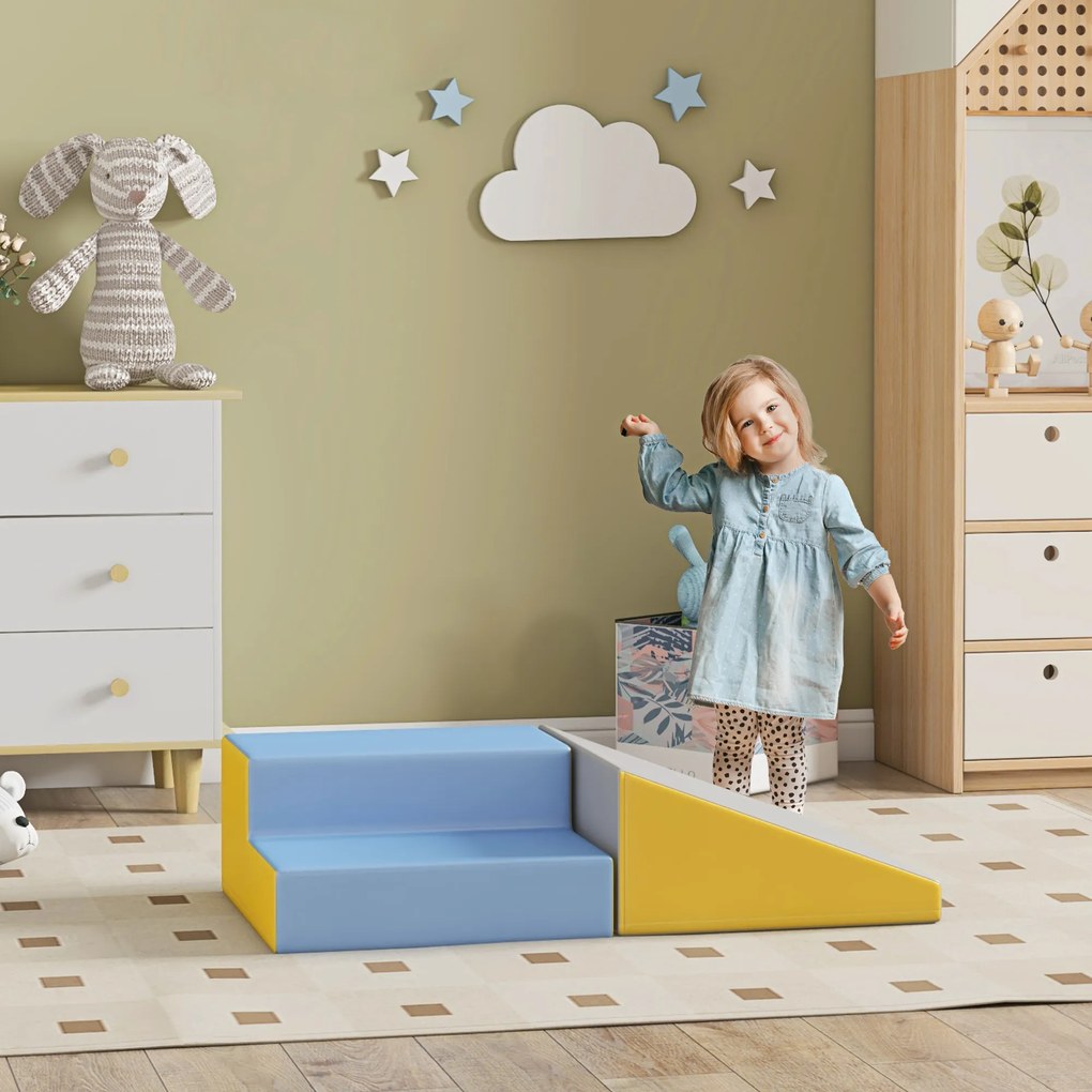 HOMCOM Parcurs motricitate bebeluș jucării de escaladă modulabil 2 cuburi gigante din spumă 50 x 50 x 25 cm multicolor | Aosom Romania