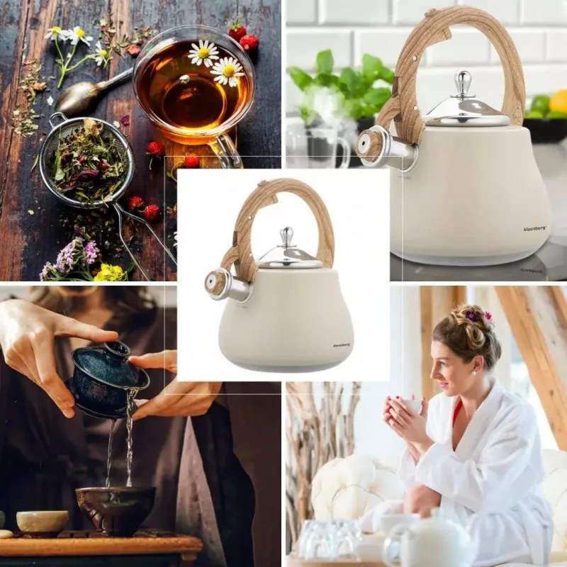 Ceanic cu fluier Klausberg KB 7919, 2,8 l, Maner izolat termic, Inductie, Bej