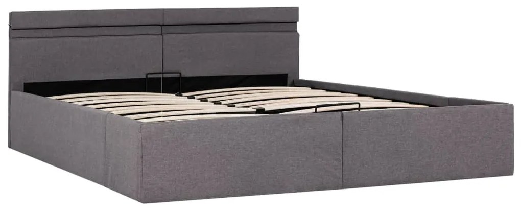 285629 vidaXL Cadru pat hidraulic ladă și LED, gri taupe, 180x200 cm, textil