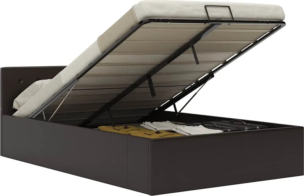 vidaXL Cadru pat hidraulic cu ladă gri 120x200 cm, piele ecologică