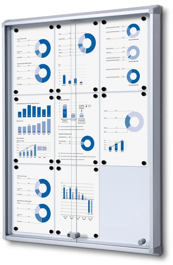 Vitrina de informatii interioare cu usi glisante 9 x A4 - spate tabla, aluminiu