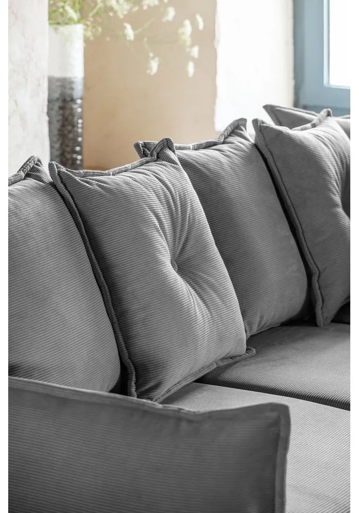 Colțar gri extensibil cu tapițerie din catifea reiată (colț dreapta) Lazy Lukka – Miuform