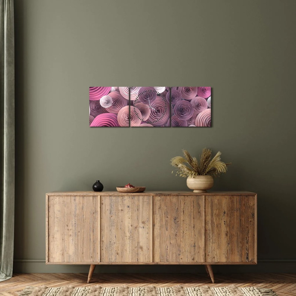 Tablou abstract a florii de trandafir (cu ceas) (90x30 cm)