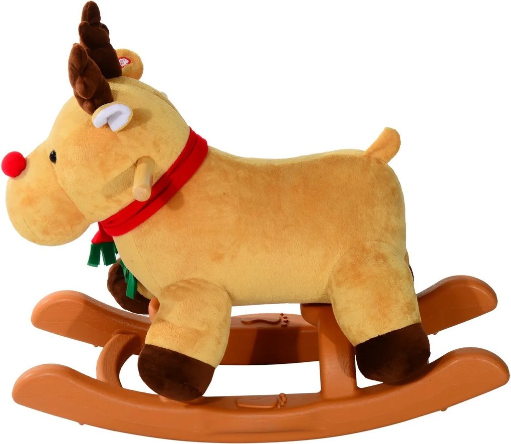 HomCom Renna a Dondolo in Peluches per Bambini, 61x29x45cm