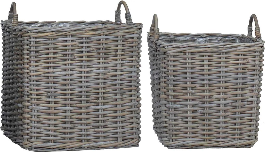 vidaXL Coș pentru plante cu depozitare 2 pcs Gri Ratan Lacak