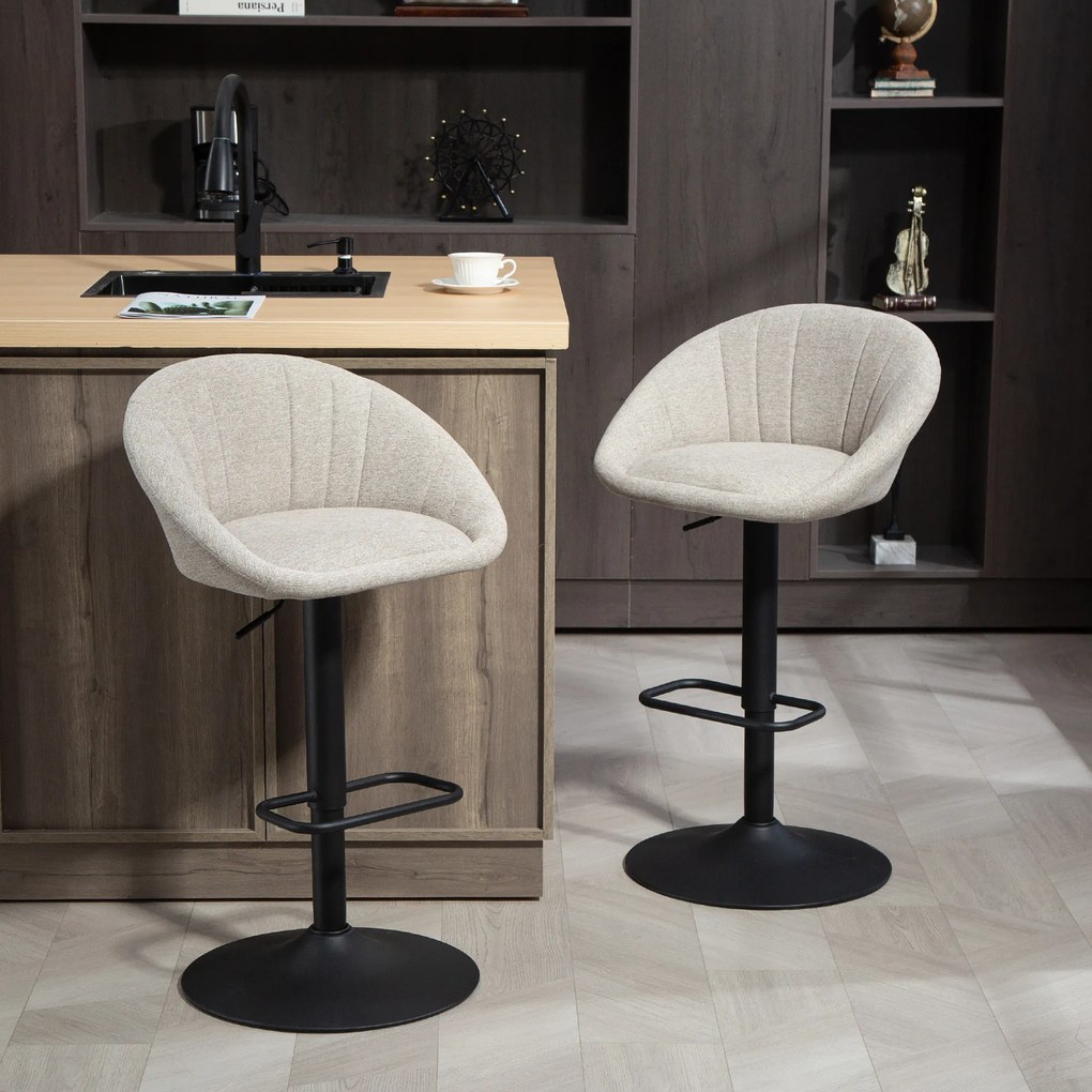 HOMCOM Set 2 Scaune de Bar Rotative din Țesătură cu Înălțime Ajustabilă Bej | Aosom Romania