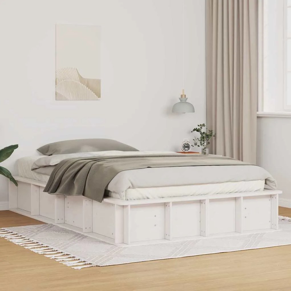 vidaXL Cadru de pat cu depozitare Alb 135 x 190 cm lemn