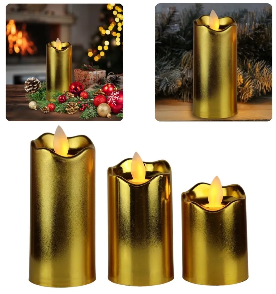 Set de lumânări Domarex LED decorative aurii, 3buc