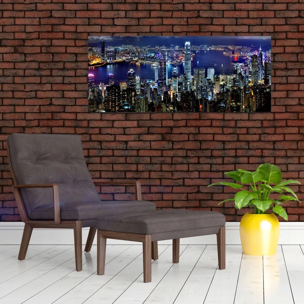 Tablou cu zgârie-norii noaptea (120x50 cm)