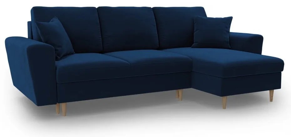 Colțar albastru extensibil, cu spațiu de depozitare cu tapițerie din catifea Kyoto – Cosmopolitan Design