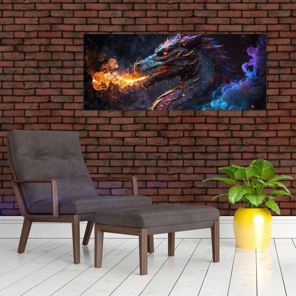 Tablou - Dragon scuipând flăcări (120x50 cm)