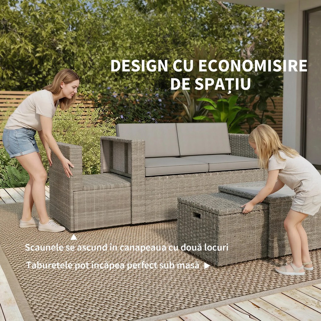 Outsunny Set de Grădină din Ratan 6 Locuri, Design Compact, Gri Închis | Aosom Romania