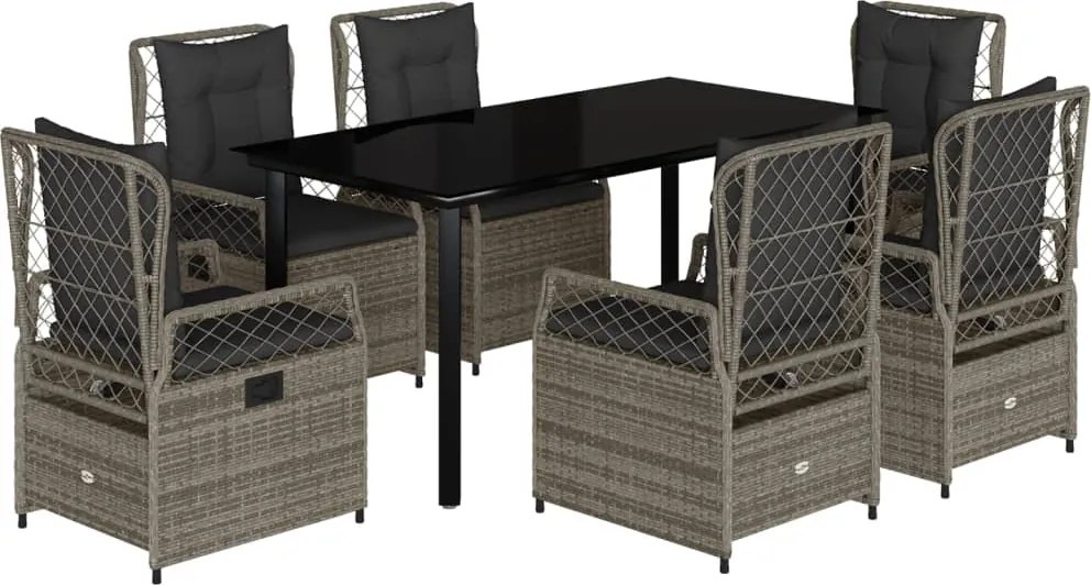 vidaXL Set mobilier de grădină cu perne, 7 piese, gri, poliratan