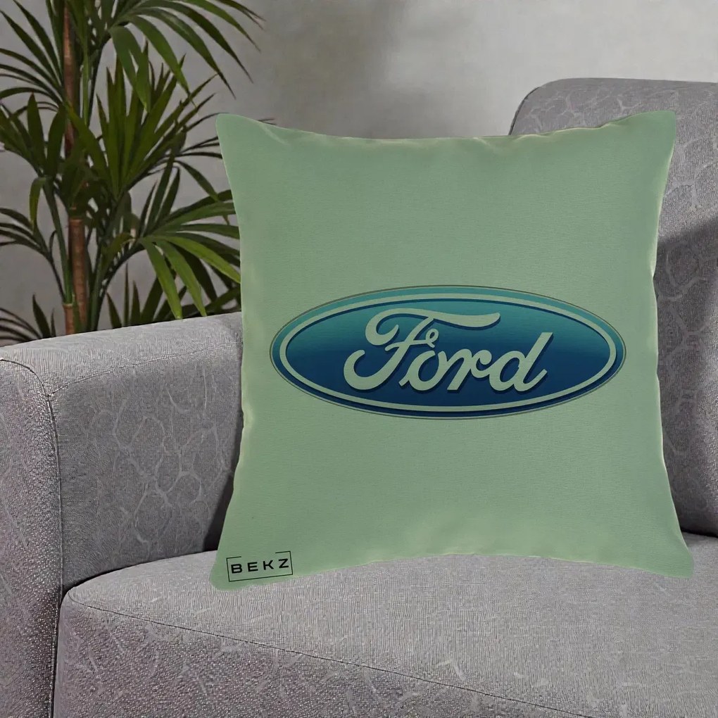 Perna Personalizata cu emblema Ford, 40x40 cm, Verde, Husa Detasabila, Perna Inclusa, BEKZ®
