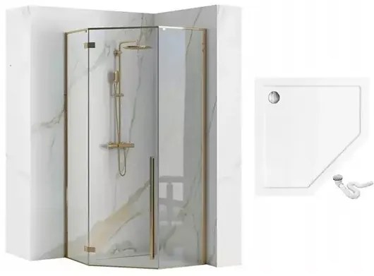 Cabina de dus pentagonala Rea Diamond cu usa batanta 100x100 auriu