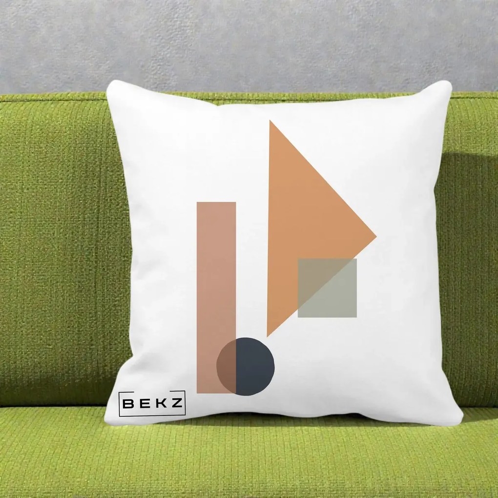 Perna Decorativa Geometric Bauhaus Triunghi, 40x40 cm, Alba Mata, Husa Detasabila, Perna Inclusa, BEKZ®
