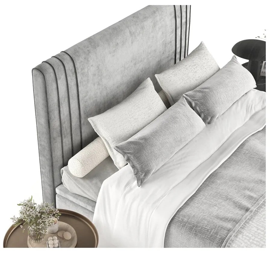 Pat matrimonial gri tapițat cu spațiu de depozitare 160x200 cm Musca – Maison de Rêve