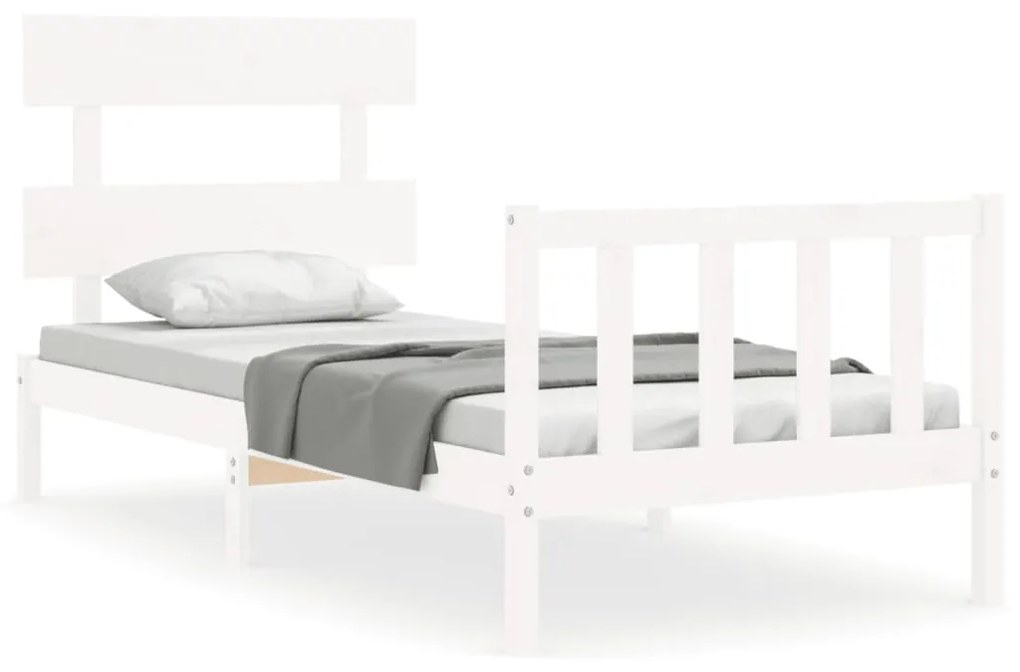 3193237 vidaXL Cadru de pat cu tăblie single, alb, lemn masiv