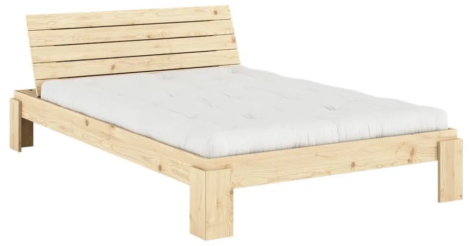 Pat matrimonial în culoare naturală din lemn de pin cu somieră 140x200 cm Layers – Karup Design