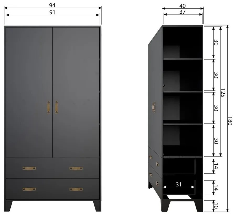 Șifonier din lemn de pin WOOOD Dian, negru