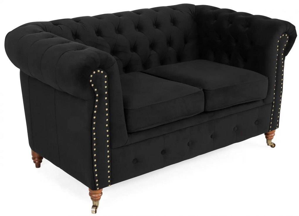 Canapea Chesterfield, 2 locuri, Negru, 150x80x86 cm