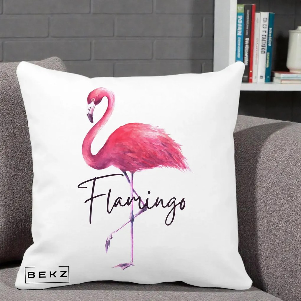 Perna Decorativa Flamingo Acuarela, 40x40 cm, Alba Mata, Husa Detasabila, Perna Inclusa, BEKZ®