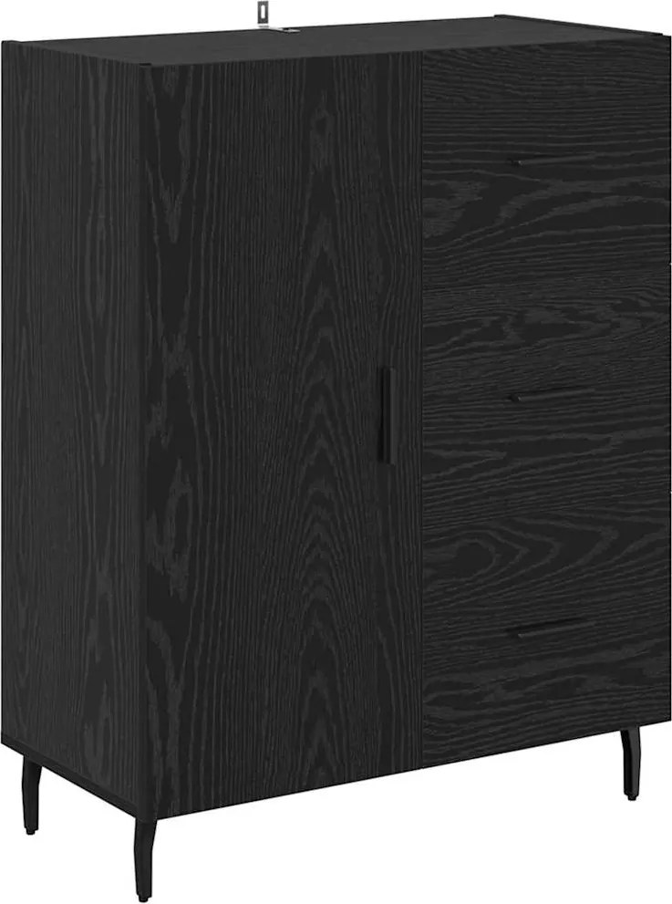 vidaXL Bufet Stejar Negru 69,5 x 34 x 90 cm Lemn Ingineresc și Fier