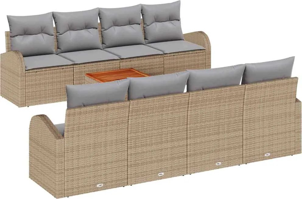 vidaXL Set de canapele pentru grădină cu pernă 9 pcs Bej poliratan