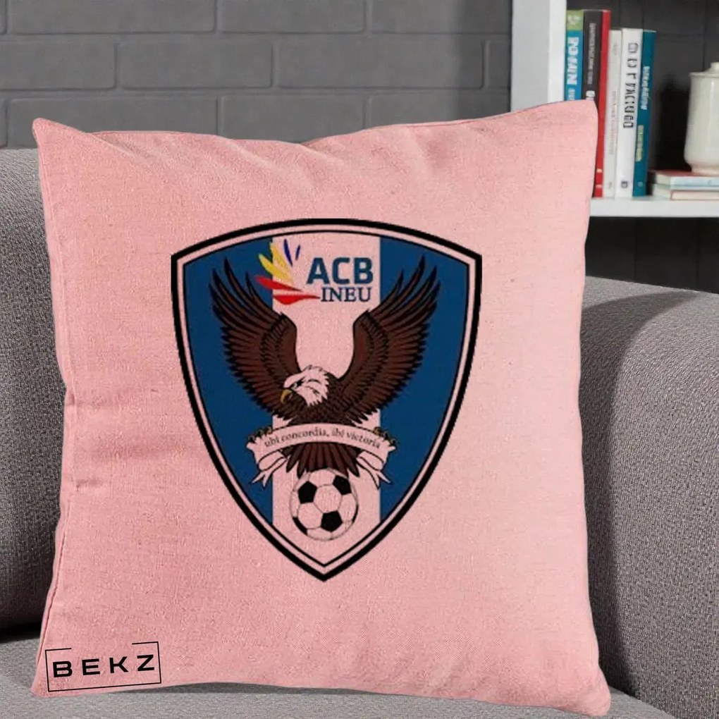 Perna Personalizata ACB Ineu Fotbal, 40x40 cm, Roz, Husa Detasabila, Perna Inclusa, BEKZ®