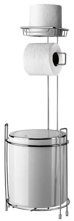 Suport pentru toaletă cu coș Metalife AK-755B, Pentru coș, hârtie și telefon, Inox/cromo
