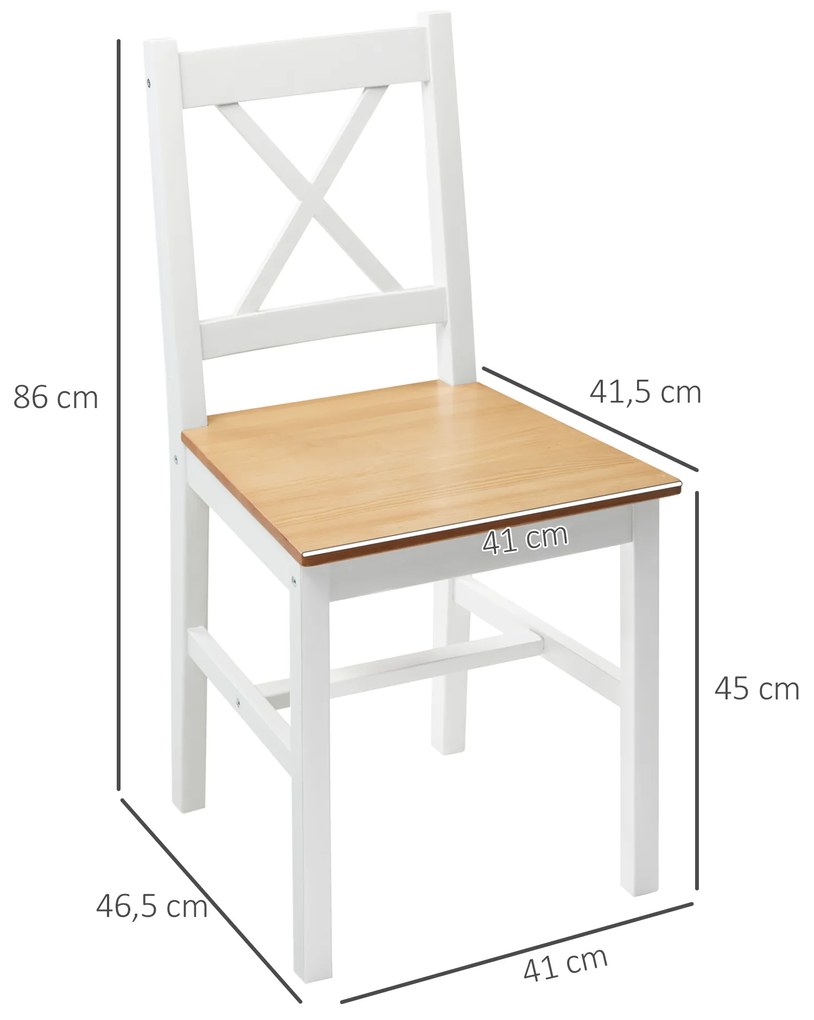 HOMCOM Set de 2 scaune de sufragerie din lemn masiv scaun de bucătărie stil rustic spătar încrucișat alb și stejar | Aosom Romania