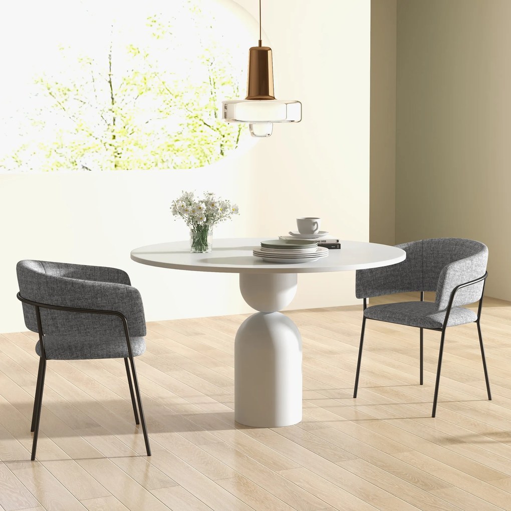HOMCOM Lot de 2 scaune de dining picioare din oțel, șezut tapitat în material textil aspect lin, gri | Aosom Romania