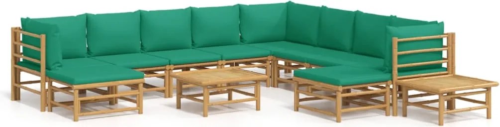 vidaXL Set mobilier de grădină cu perne verzi, 12 piese, bambus