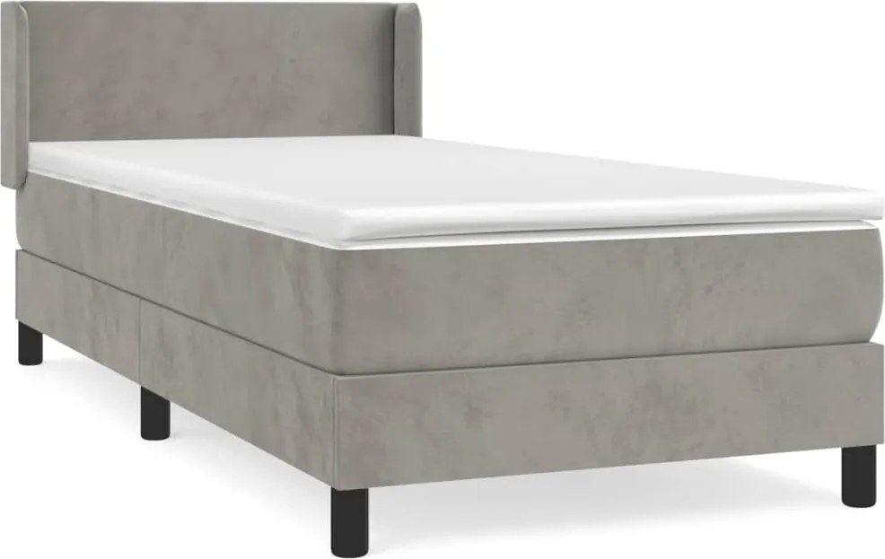 vidaXL Pat continental cu saltea, gri deschis, 80x200 cm, catifea