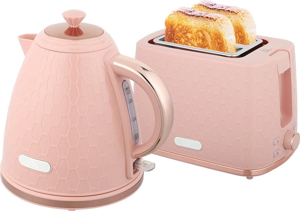 HOMCOM Set fierbător și prăjitor, fierbător rapid 1,7 L 2200 W cu oprire automată și prăjitor pentru 2 felii cu tavă pentru firimituri, Roz | Aosom Romania