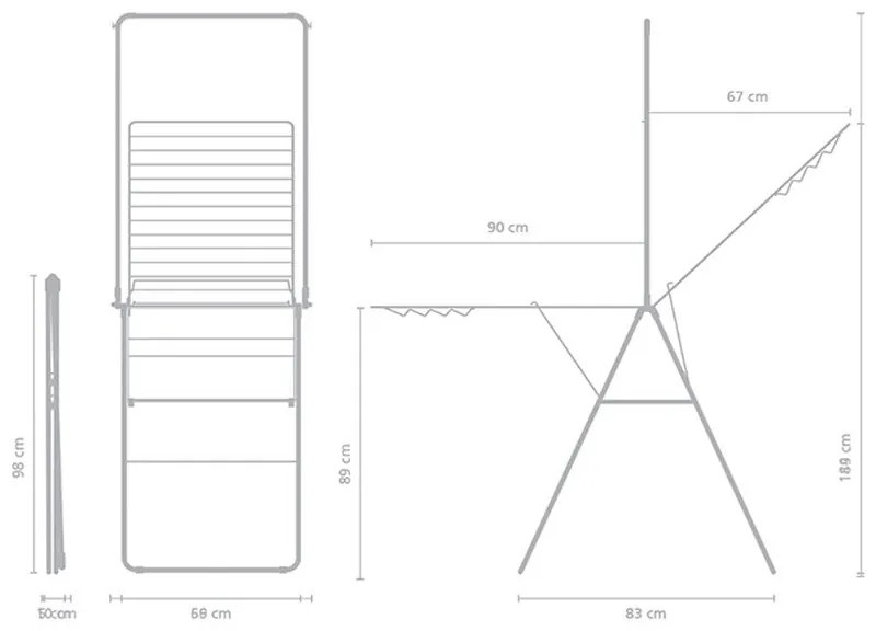 Uscator de rufe Brabantia Hangon 1004171, 25 m, 8 umerase, Blocare pentru copii, Tijă suplimentara, Negru mat