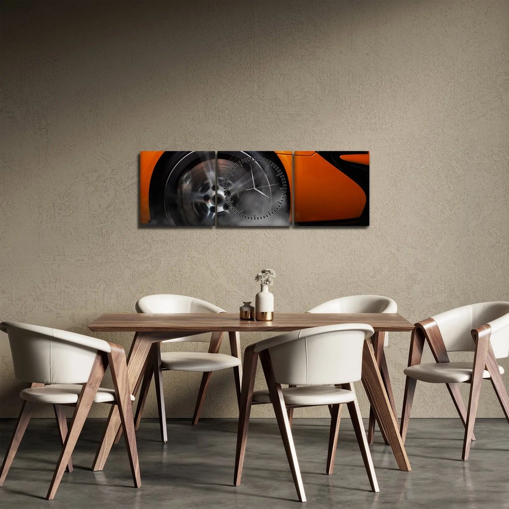 Tablou - Mașină sport portocalie (cu ceas) (90x30 cm)