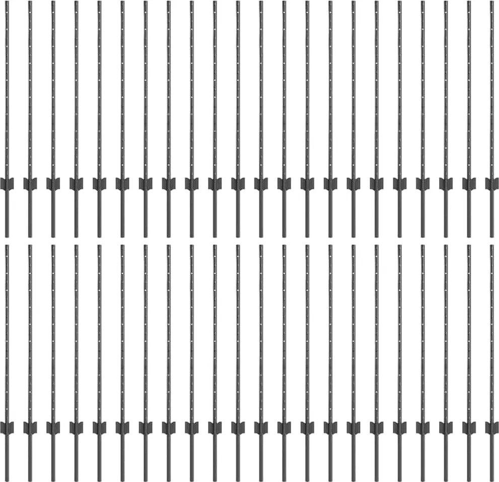 vidaXL Stâlp de gard. 44 pcs Gri 140 cm Oțel