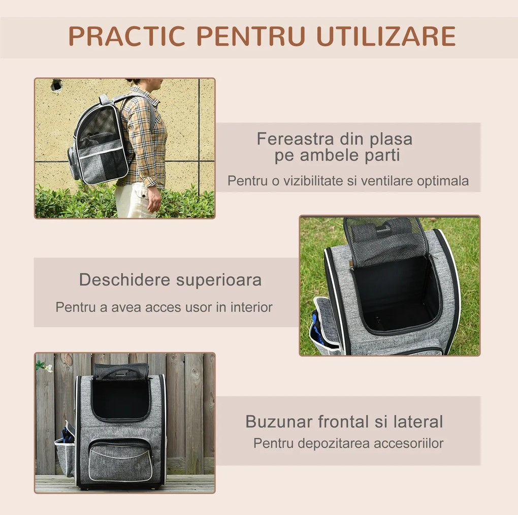 PawHut Geantă Transport Câini cu Roți, 2 în 1, Oxford și Poliester, 43x33x51.5 cm | Aosom Romania